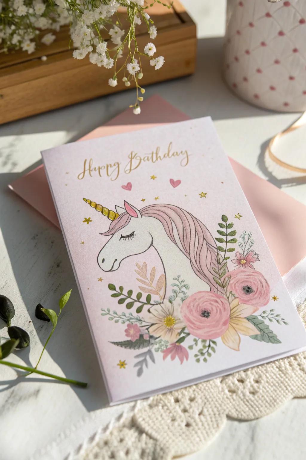 Bring a touch of whimsy and joy to your celebrations with this enchanting unicorn birthday card, a perfect blend of minimalism and boho charm.