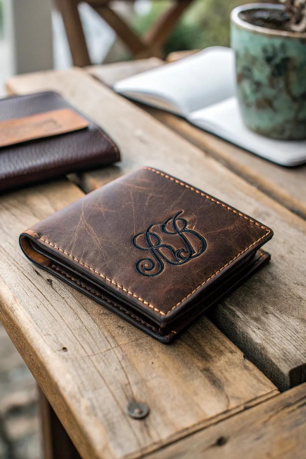 An engraved leather wallet adds a personal touch to everyday essentials.