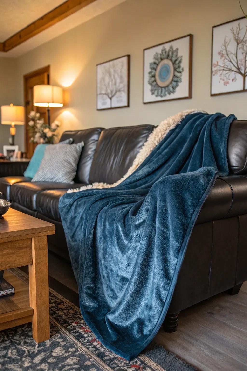 A luxury throw blanket offers both comfort and style.