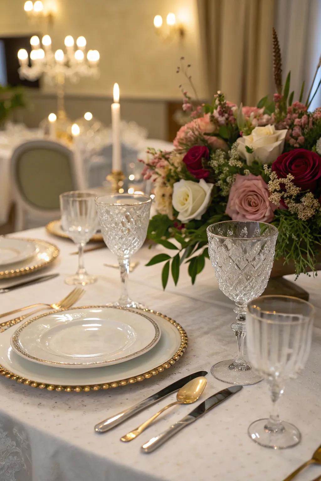 An elegant dinner party creates a refined atmosphere.