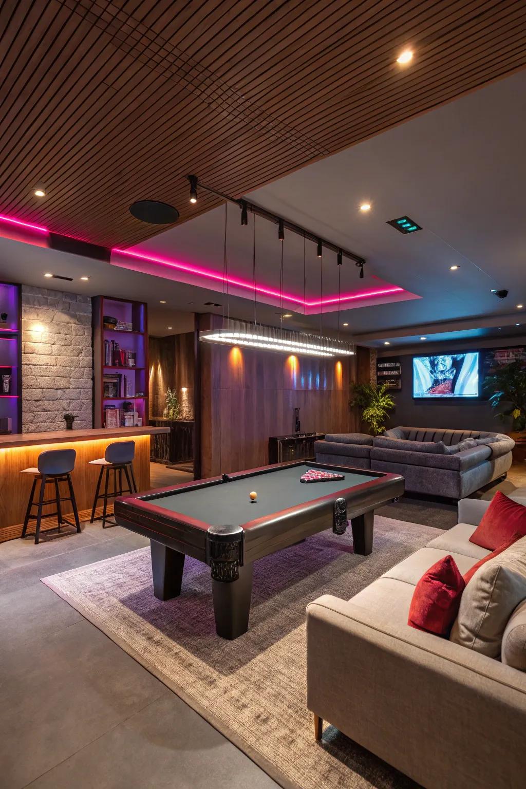 A fun-filled game room in the basement.