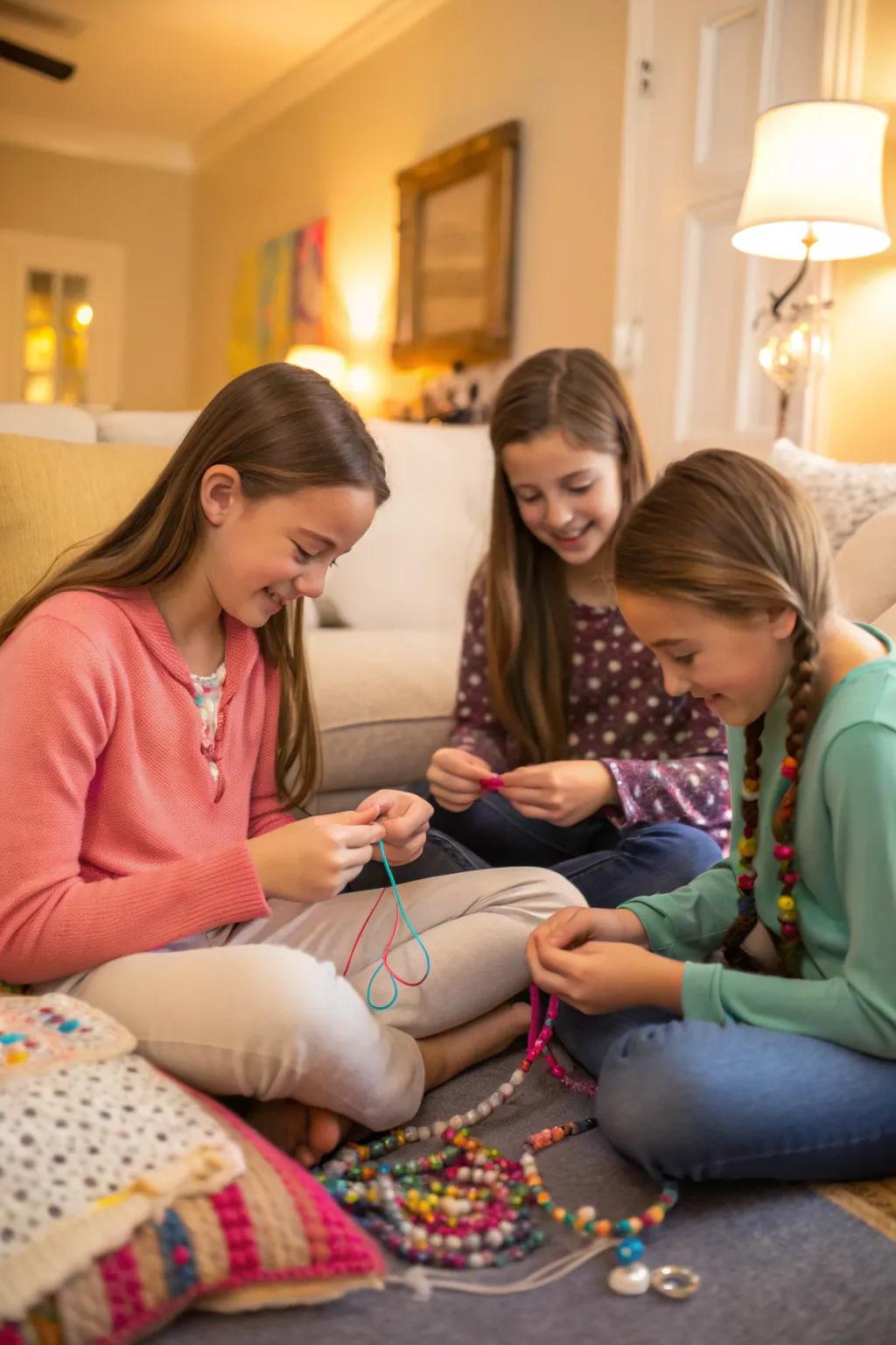 Weaving friendships with colorful bracelets.