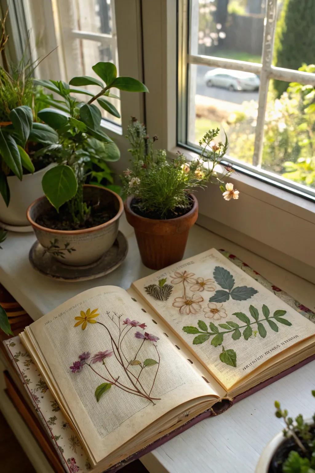 Preserve nature's beauty by pressing flowers into an altered book.