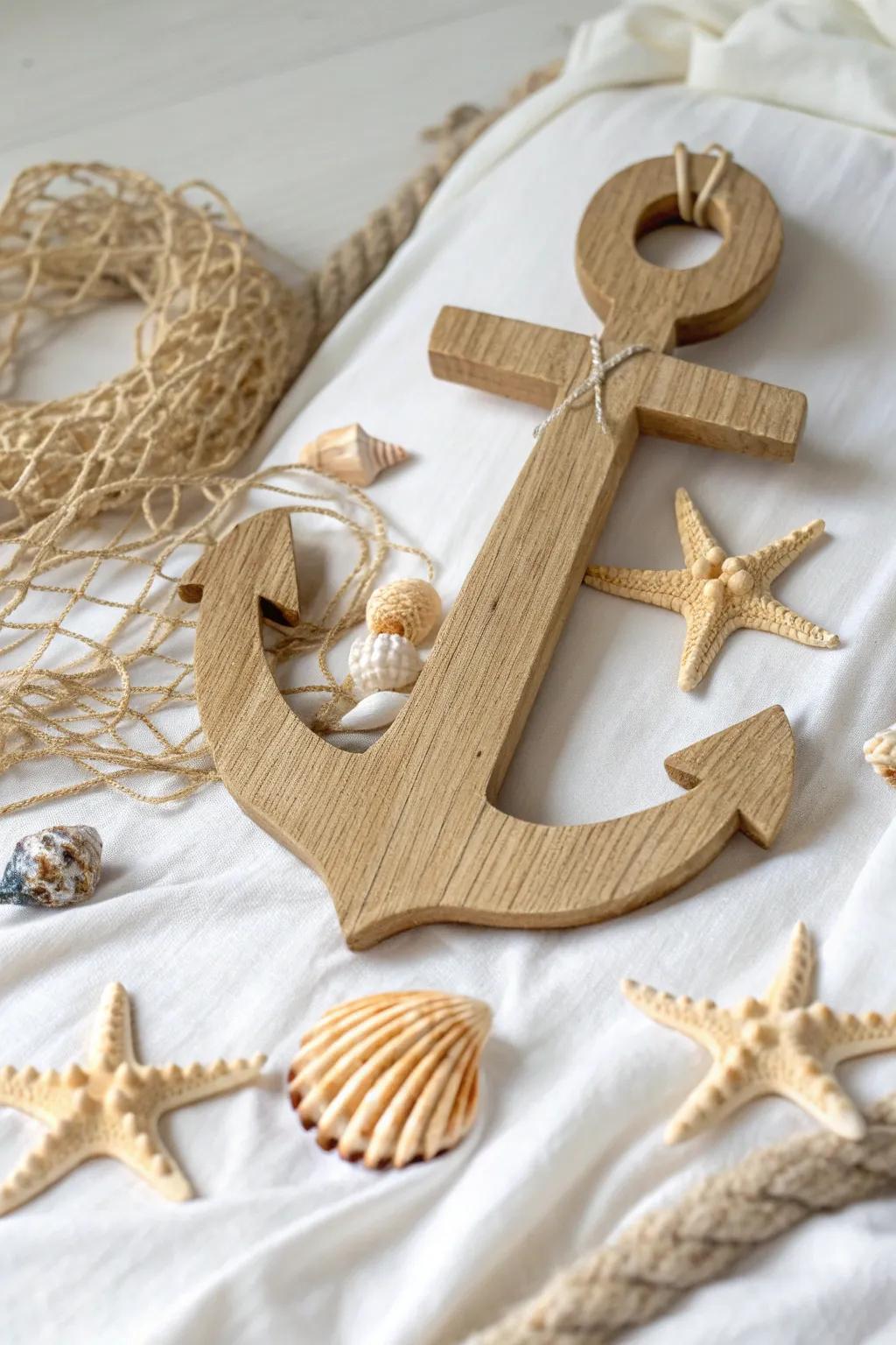 Elevate your nautical decor with this beautifully crafted anchor, where simplicity meets the sea.