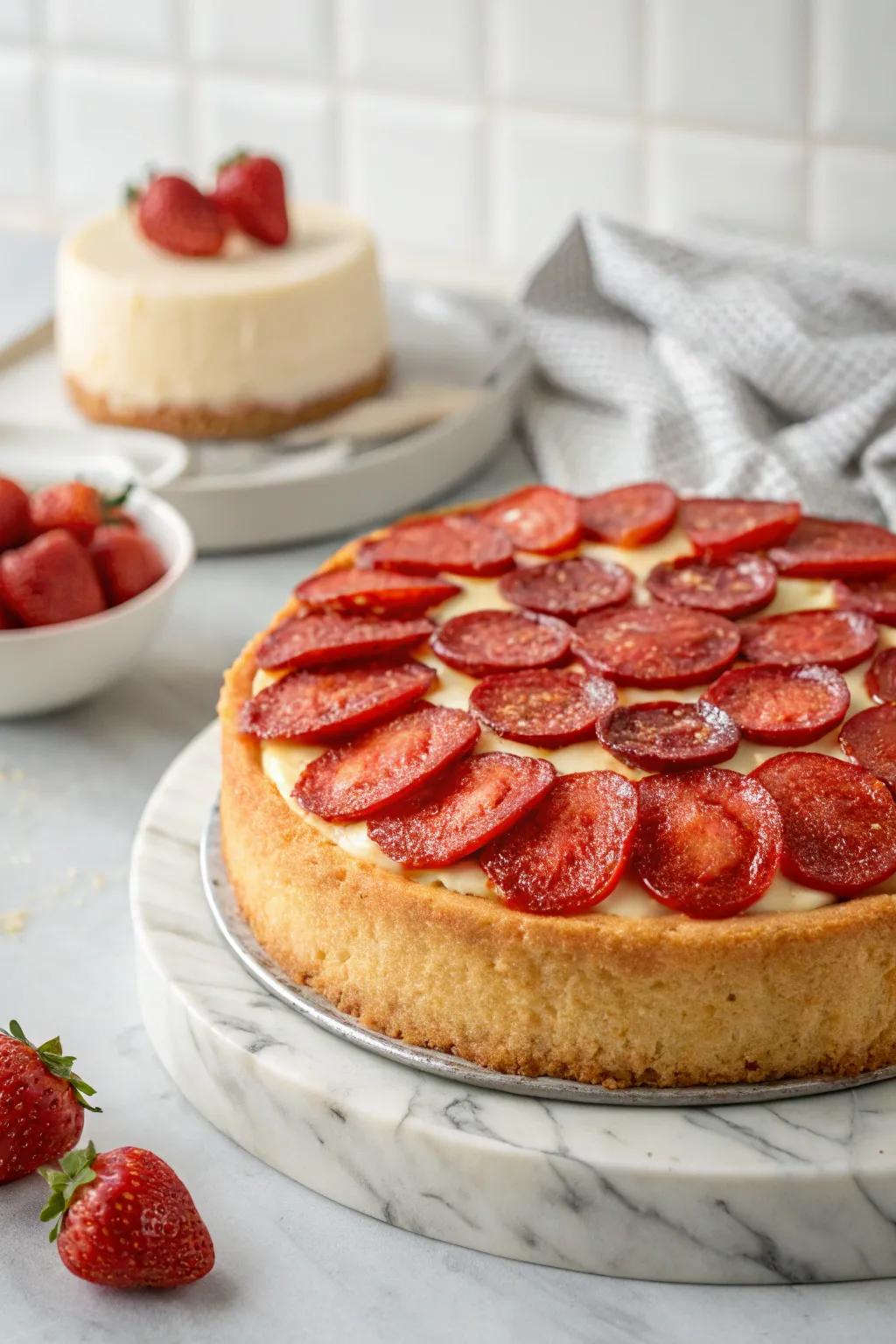 A sweet twist on a savory classic—surprise your taste buds with this delightful pizza cake!