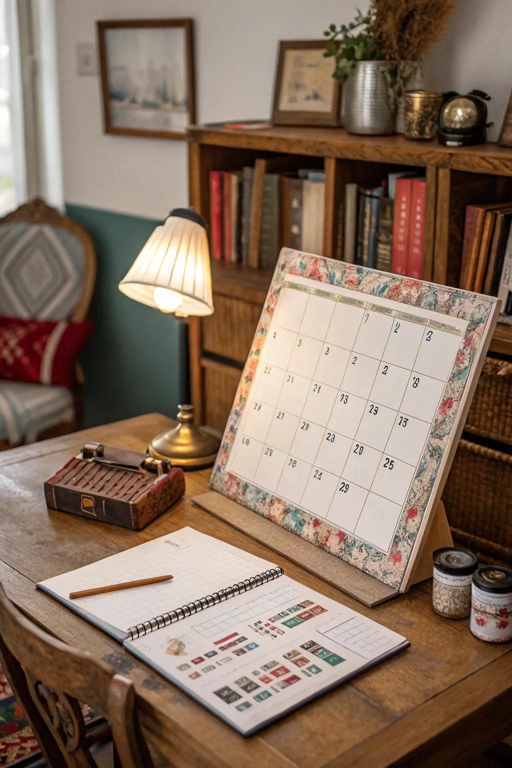 A vintage-inspired calendar adds a nostalgic touch to modern decor.