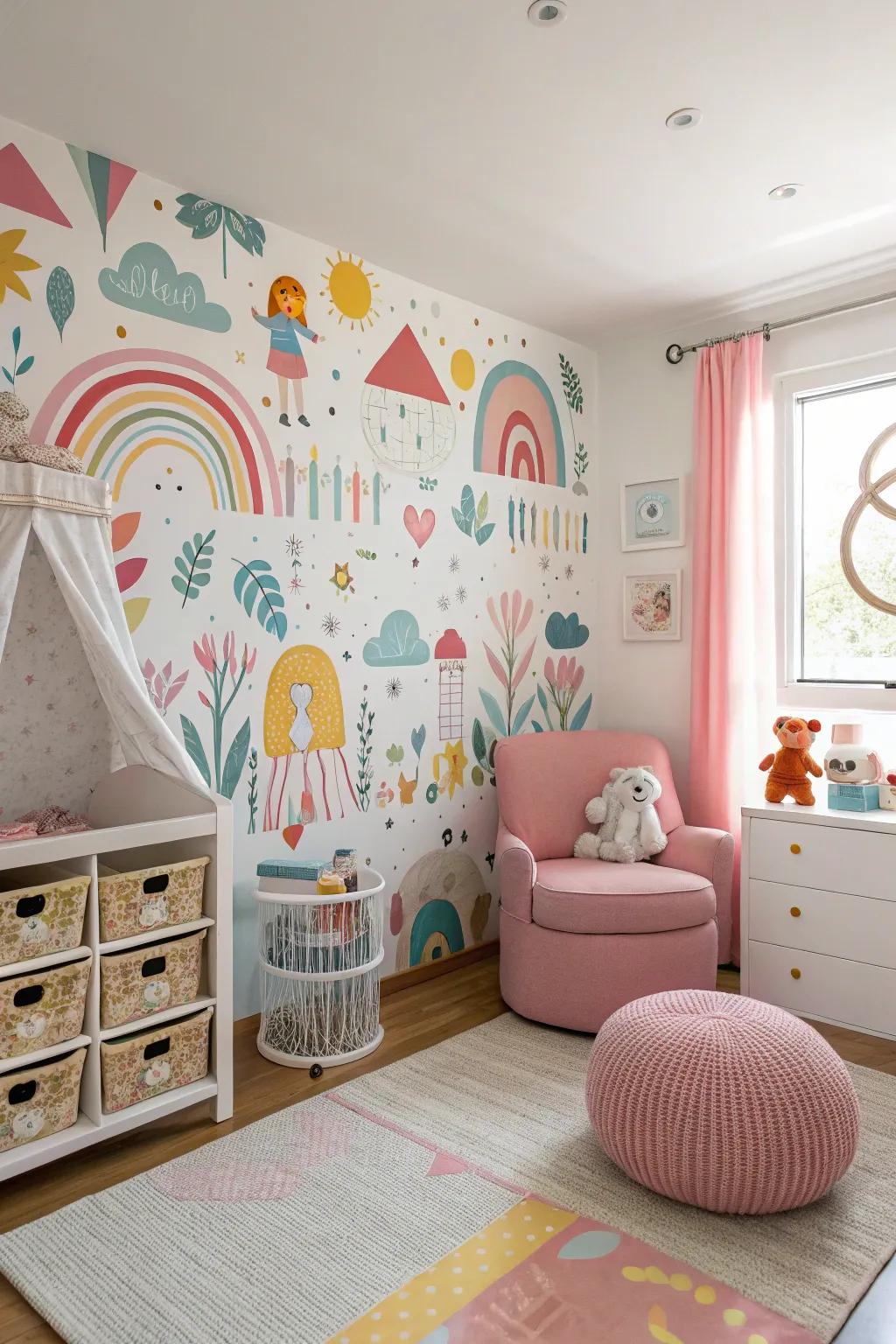 A statement wall adds personality and focus to a nursery.