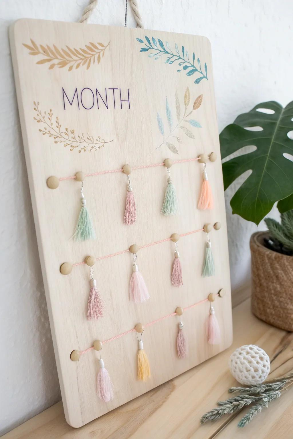 Celebrate each month with elegance: A minimalist birthday board that combines Scandinavian charm with a boho twist.