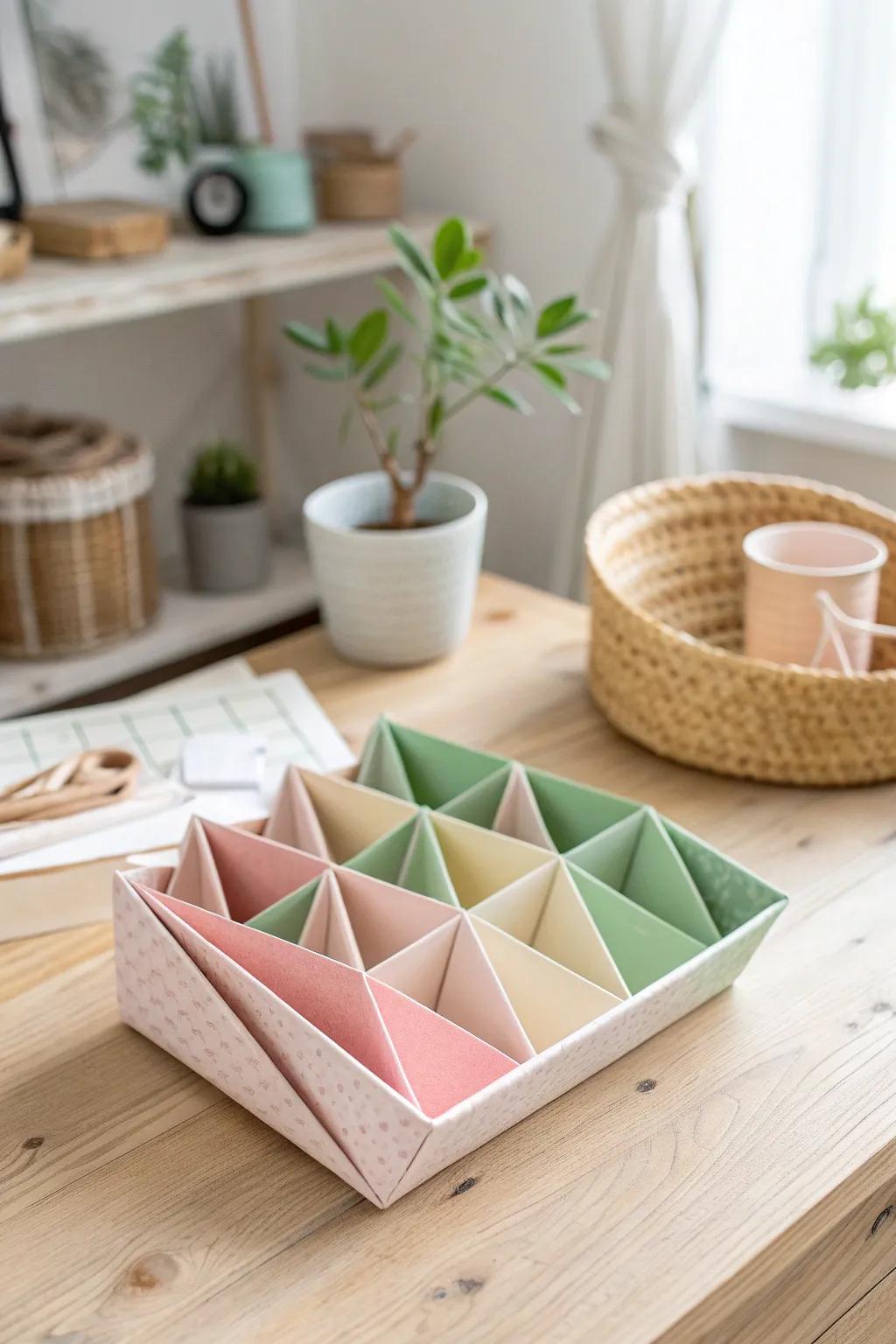 Elevate your workspace with this chic origami desk organizer—where simplicity meets elegance.