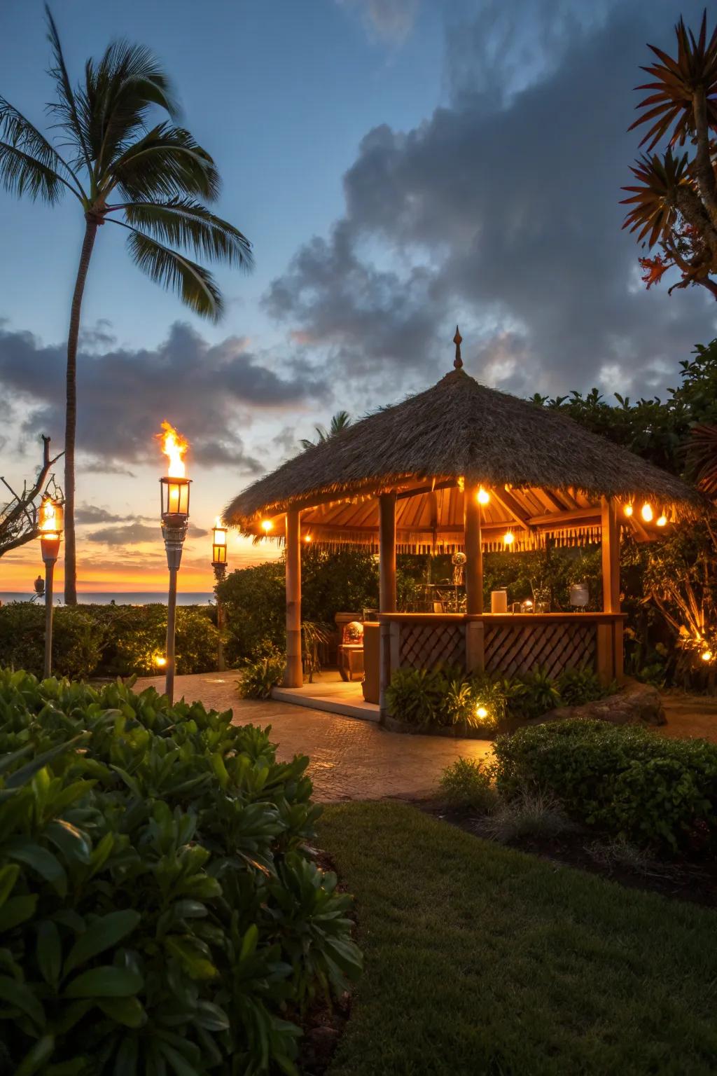 Lighting enhances the atmosphere of your tiki hut.