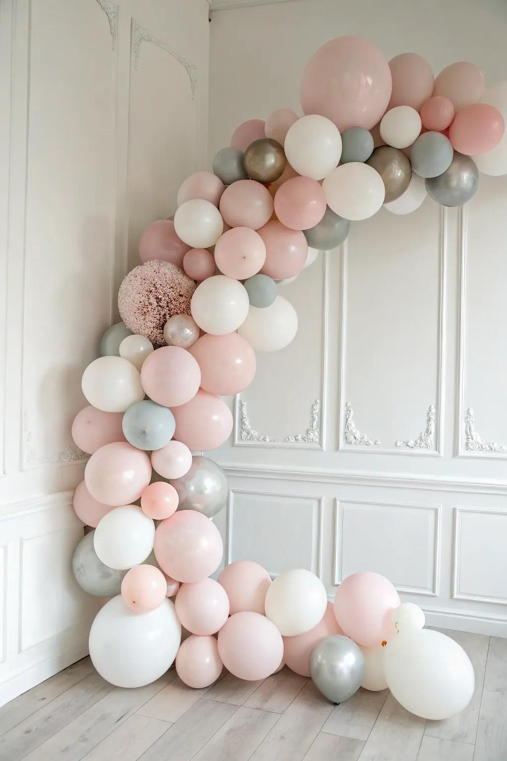 Elevate your space with elegant balloon collage art, where simplicity meets creativity.