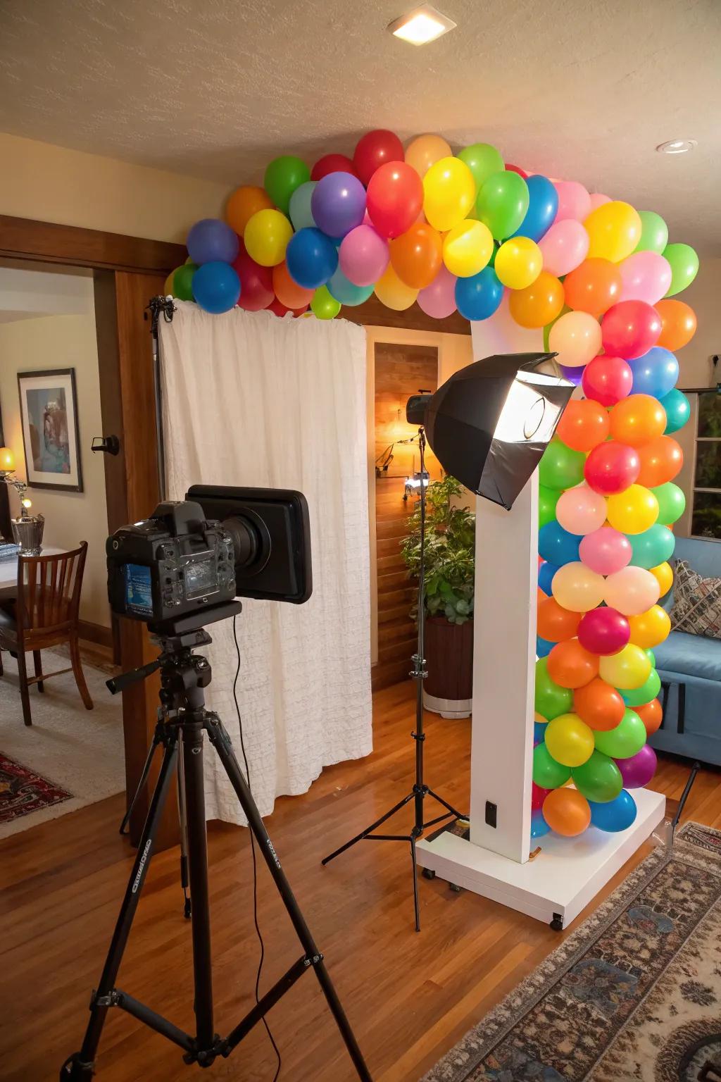 Guests enjoy taking pictures at a fun-filled balloon photo booth.