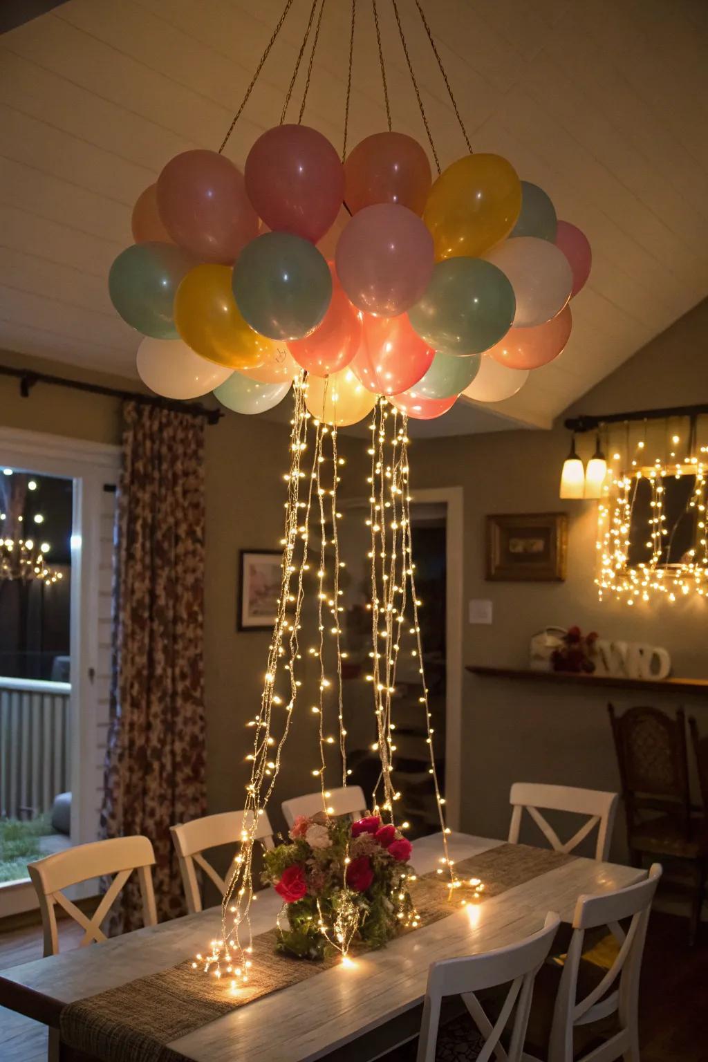 Add a touch of sparkle with a whimsical balloon chandelier.