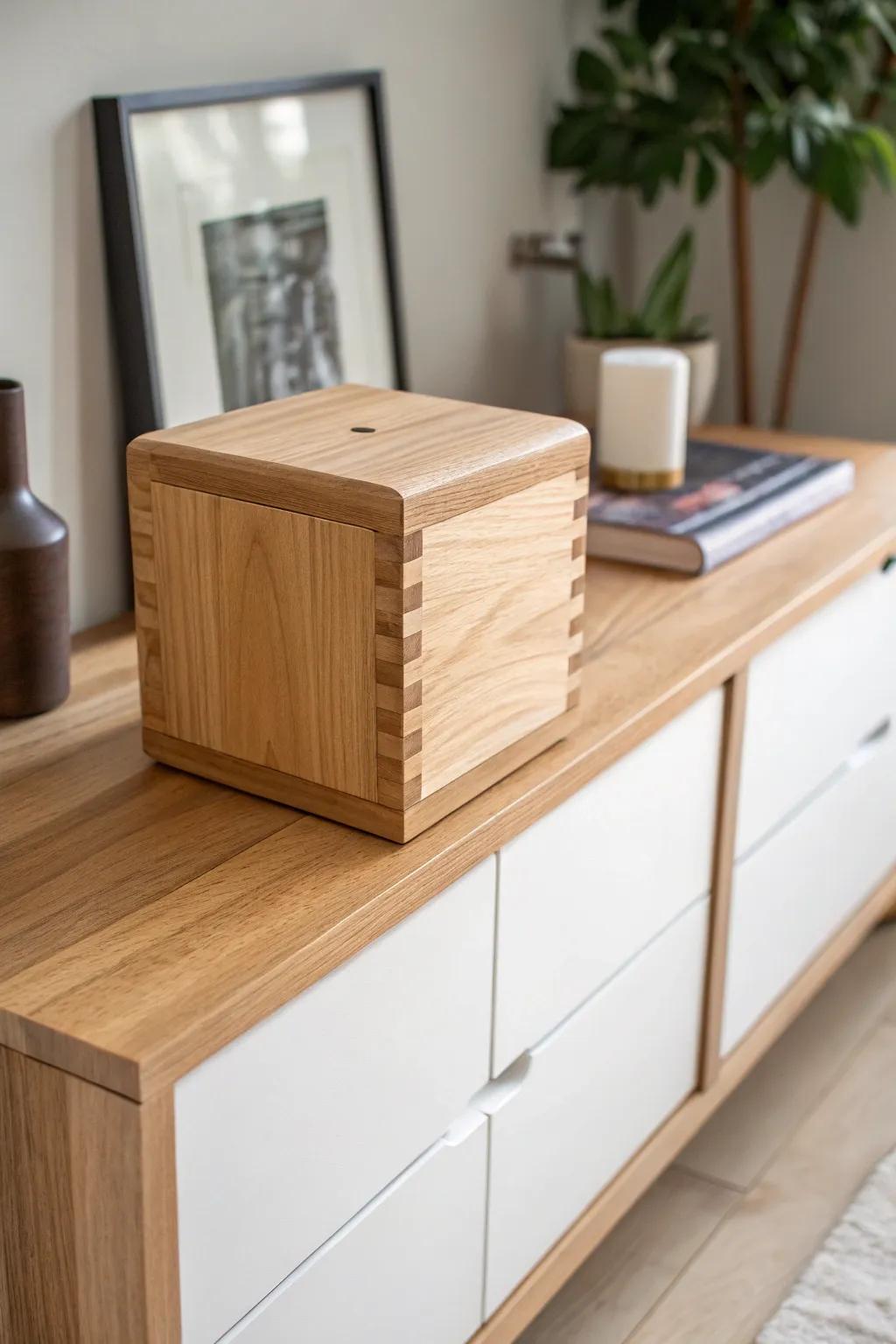 A minimalist cube bandsaw box fitting seamlessly into any decor.