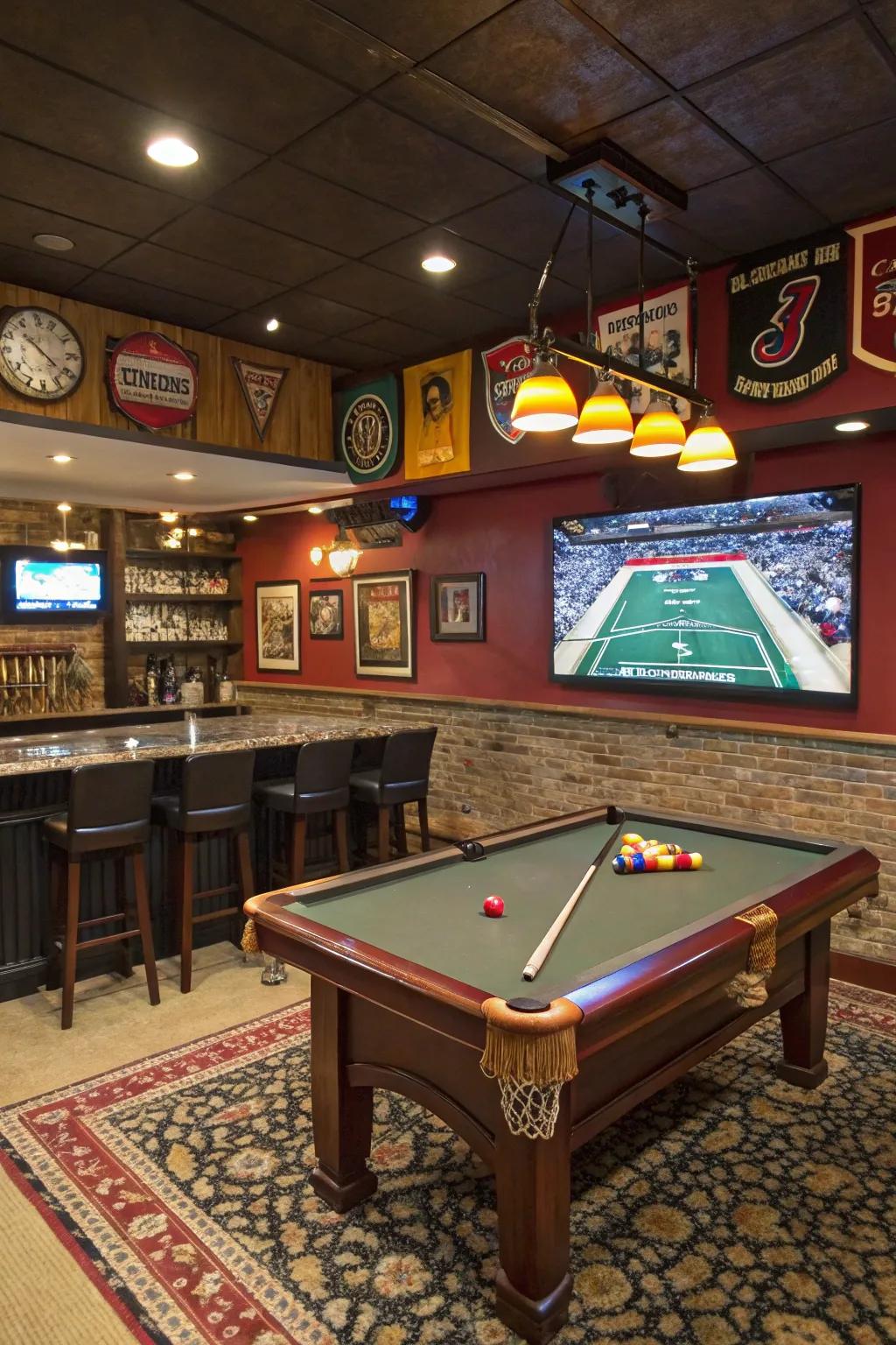 Create the ultimate sports haven with your basement bar.