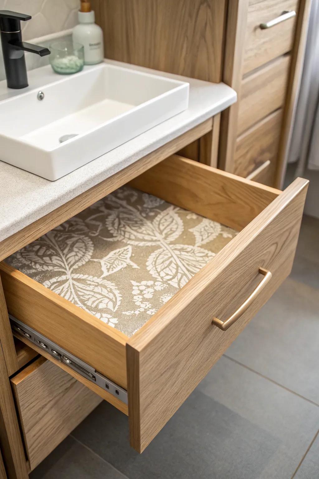 Transform your bathroom drawers with sleek vinyl wraps for a chic, modern look that's effortlessly easy to maintain.