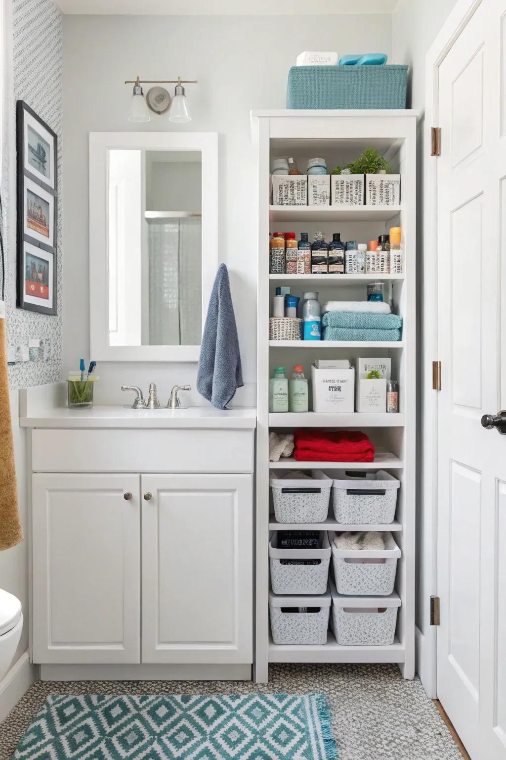 Smart storage solutions that keep the bathroom organized and clutter-free.