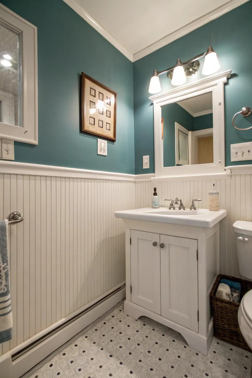 Beadboard adds texture and visual interest to this bathroom.