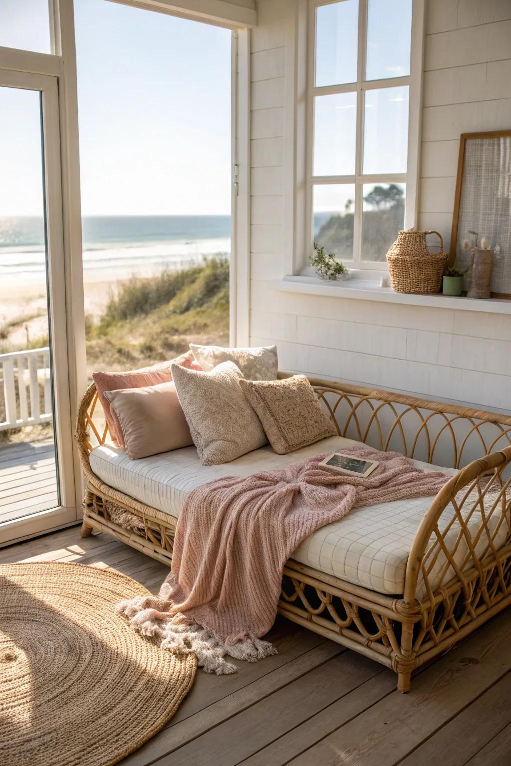 Rattan daybeds bring casual elegance to your beach retreat.