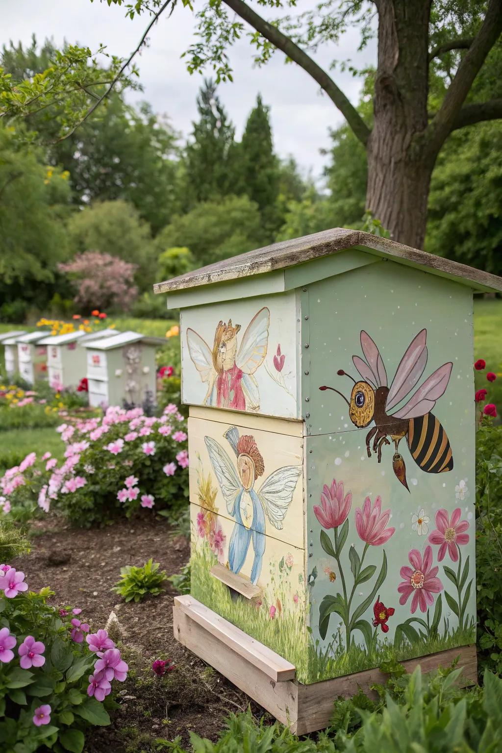 A whimsical bee hive featuring fairy tale characters, bringing stories to life.