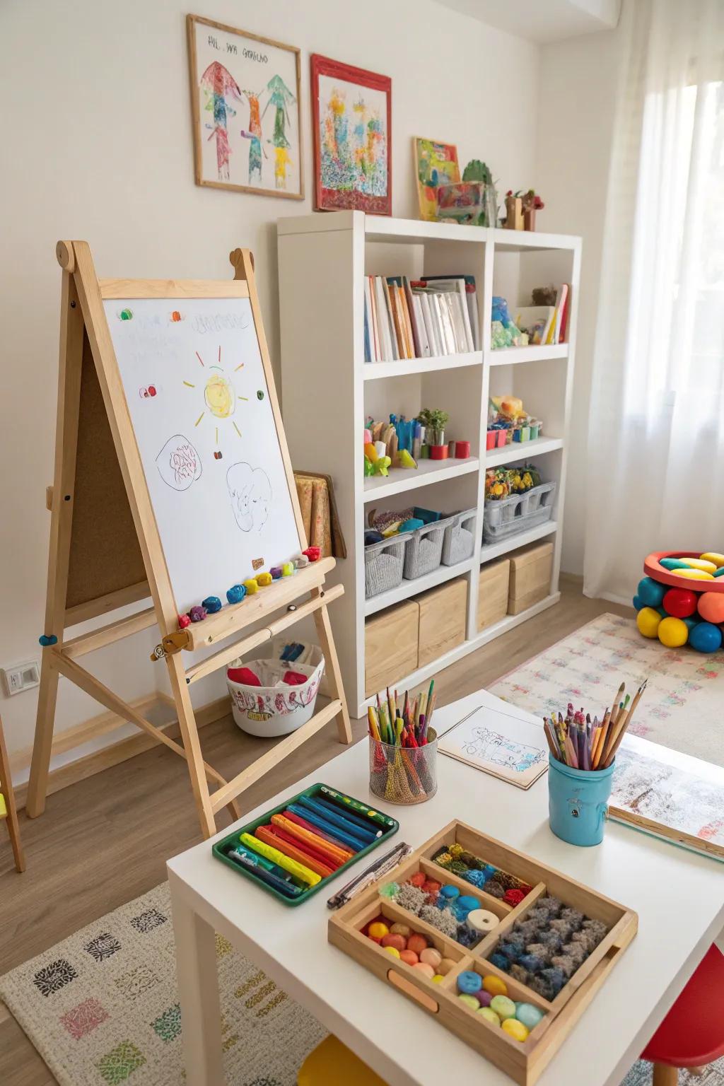 Foster creativity with an art easel that invites young artists to create their masterpieces.