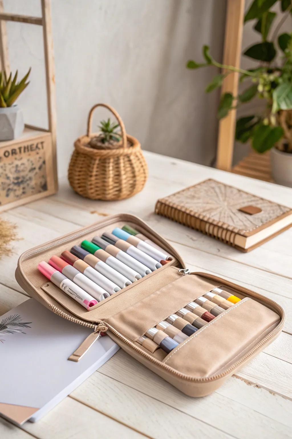 Elevate your creativity on-the-go with this stylish and functional portable marker case. Perfect for spontaneous sketch sessions wherever inspiration strikes!