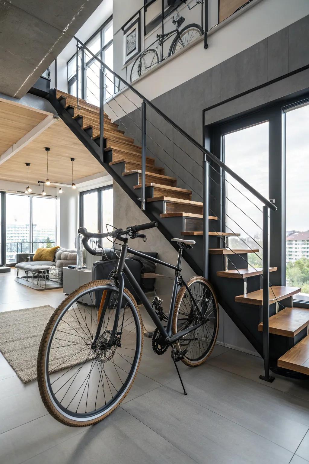 Transform under-stairs space into a convenient bike storage area.