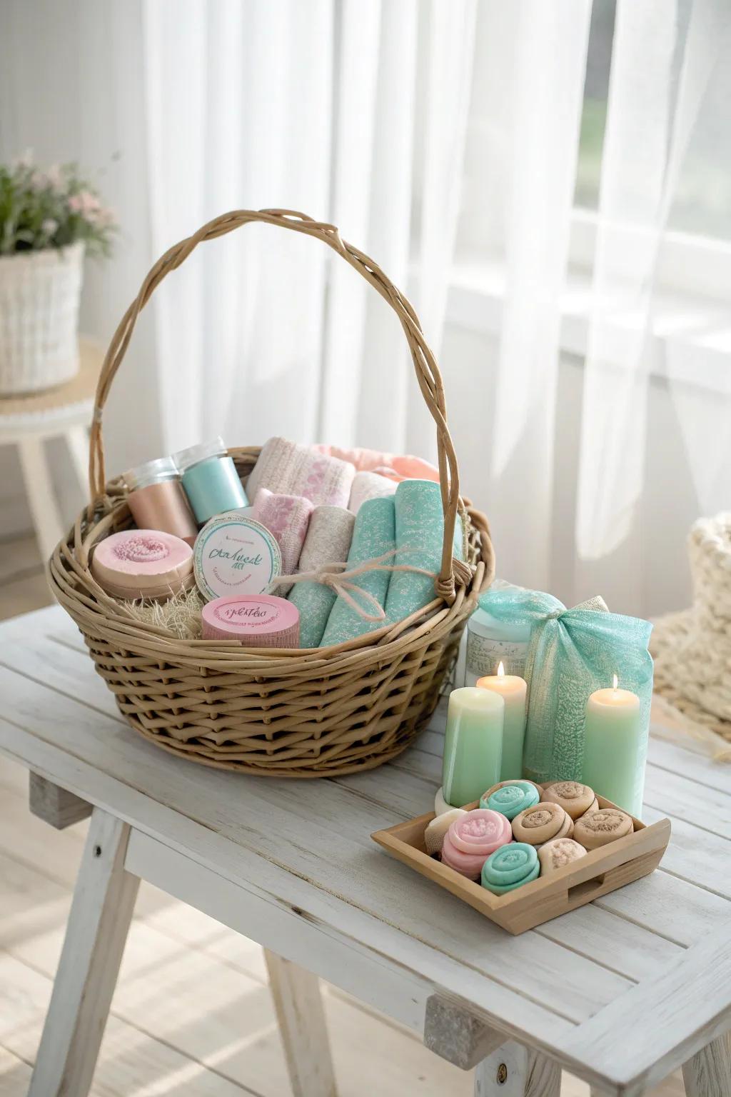 Delight your best friend with a pastel-themed birthday basket, where every detail is a testament to natural beauty and thoughtful craftsmanship.