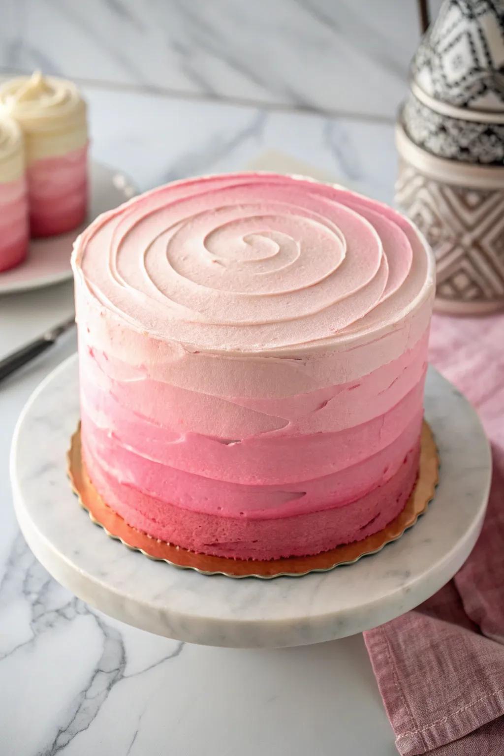 A cake with a stunning ombre effect, perfect for a stylish celebration.