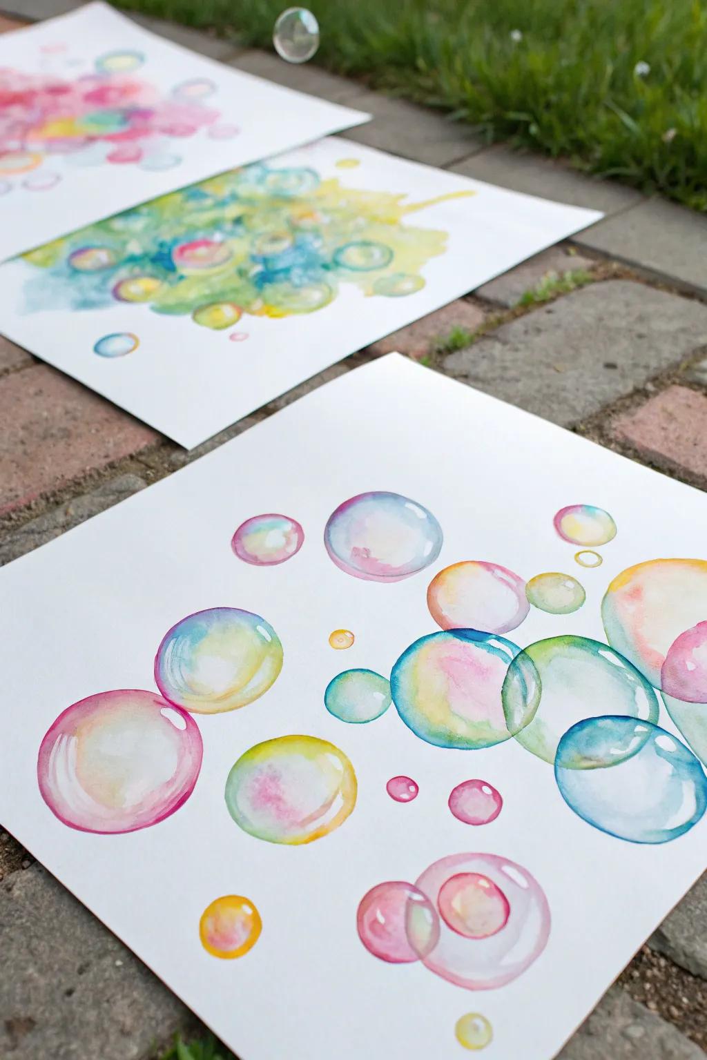 Vibrant bubble paintings showcasing the fun of mixing art with play.