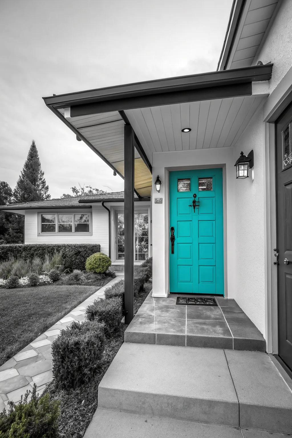 Turquoise doors add a vibrant pop to any home setting.