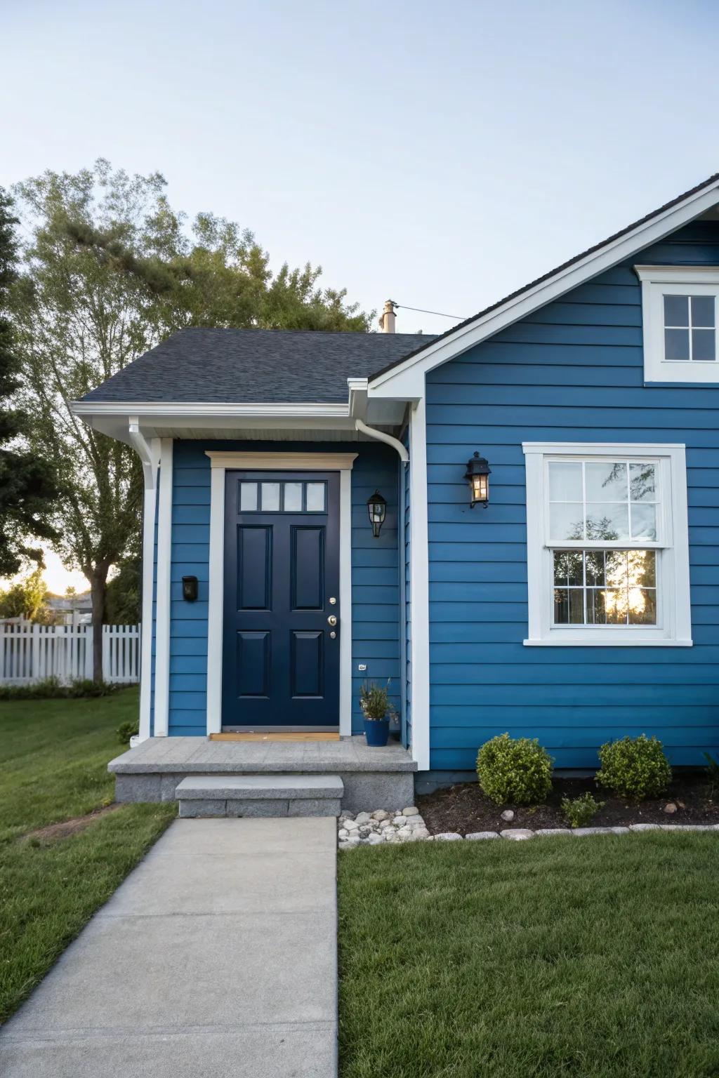 Navy doors provide a subtle yet sophisticated contrast.