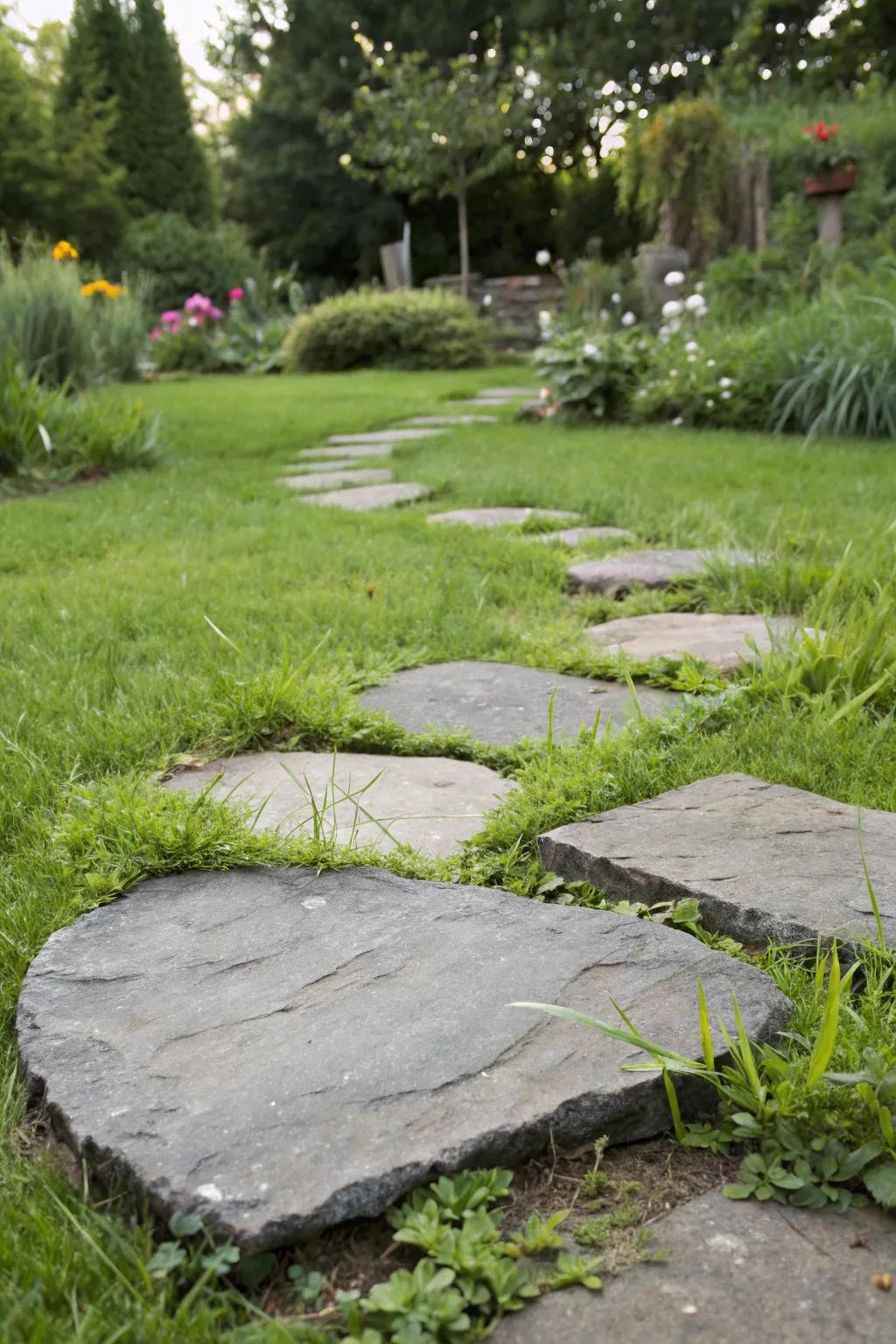 Bluestone stepping stones provide a natural and laid-back charm.