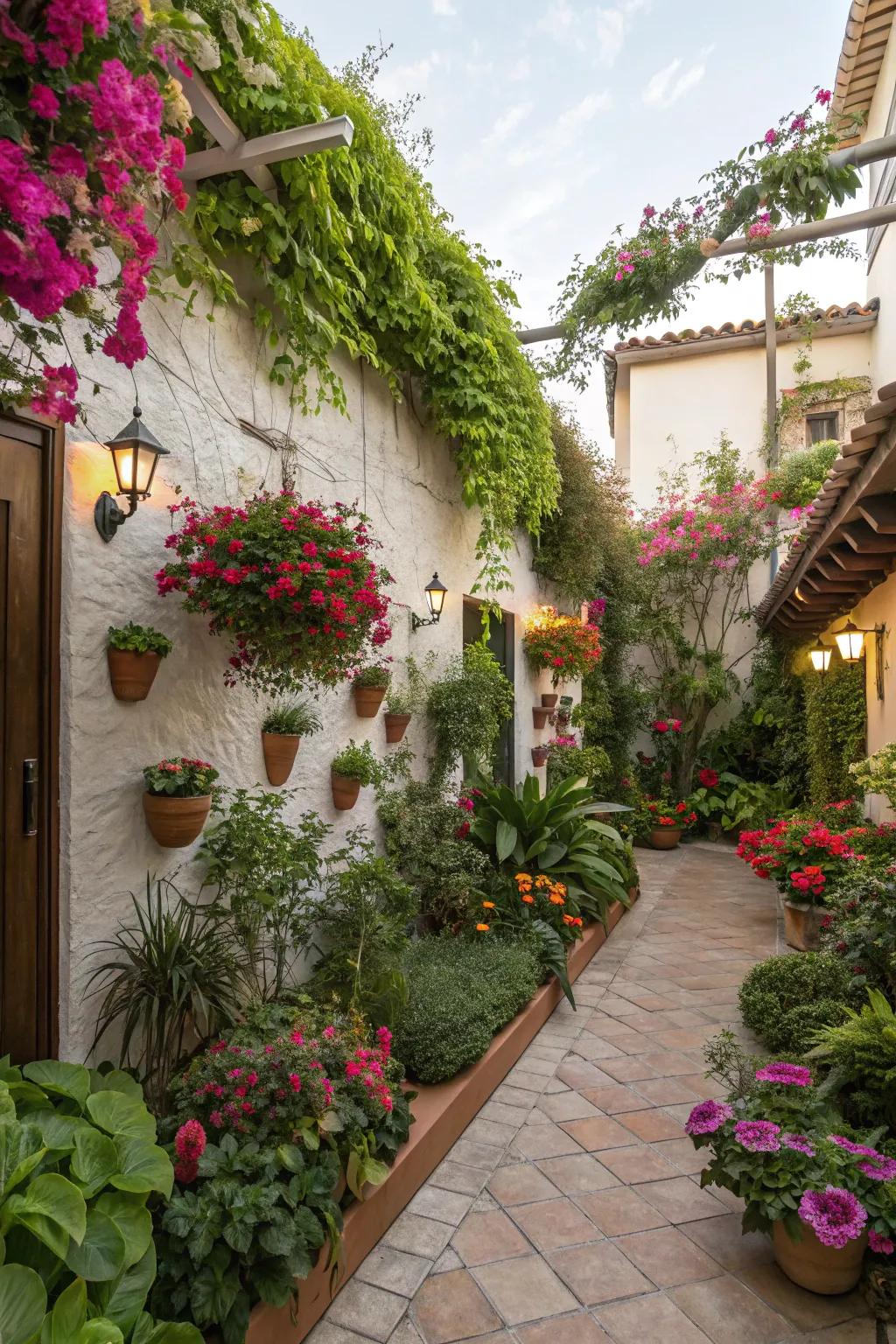 A green oasis with a vertical garden wall.