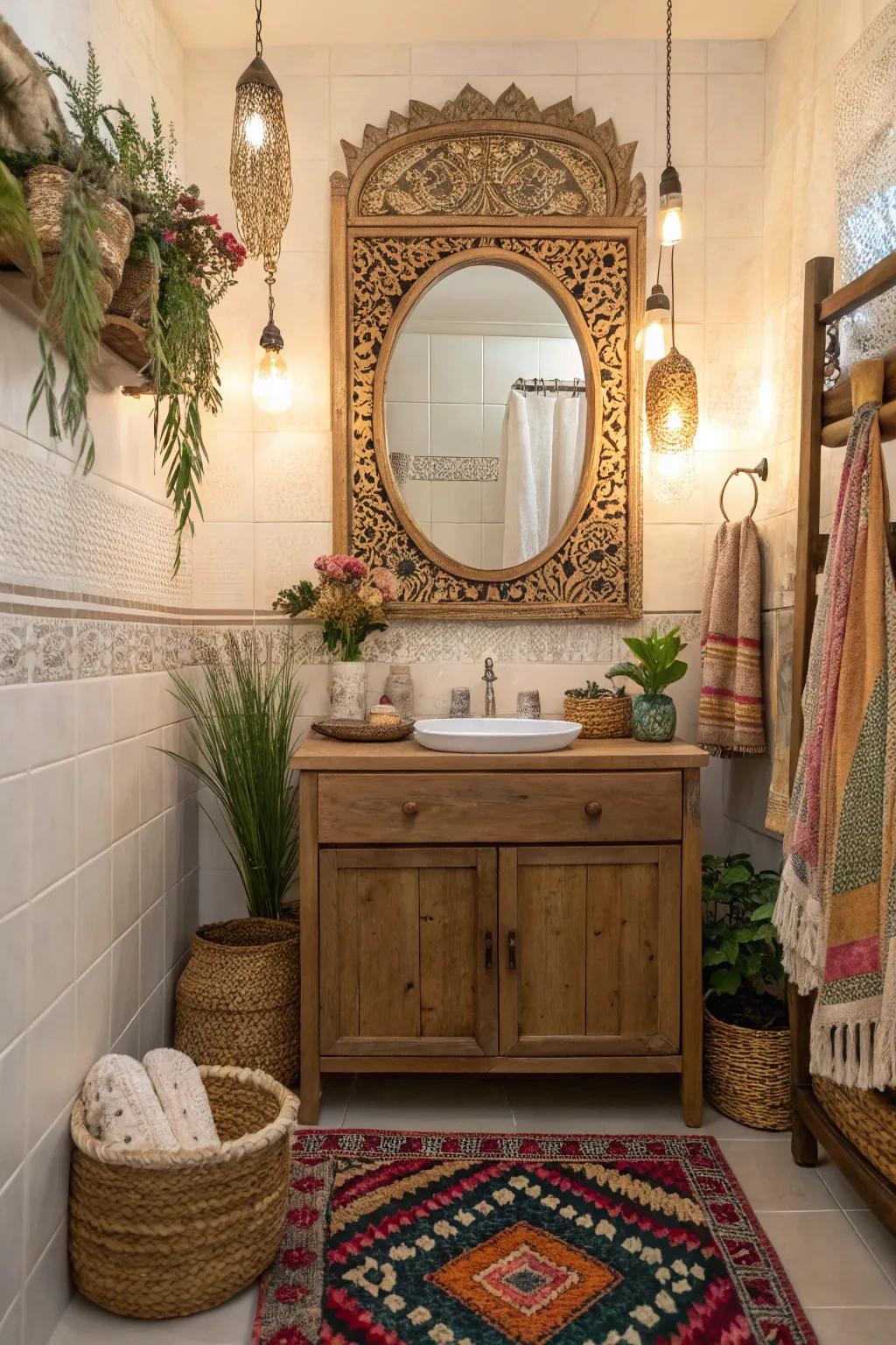 A vintage mirror can enhance the character and depth of your bathroom.