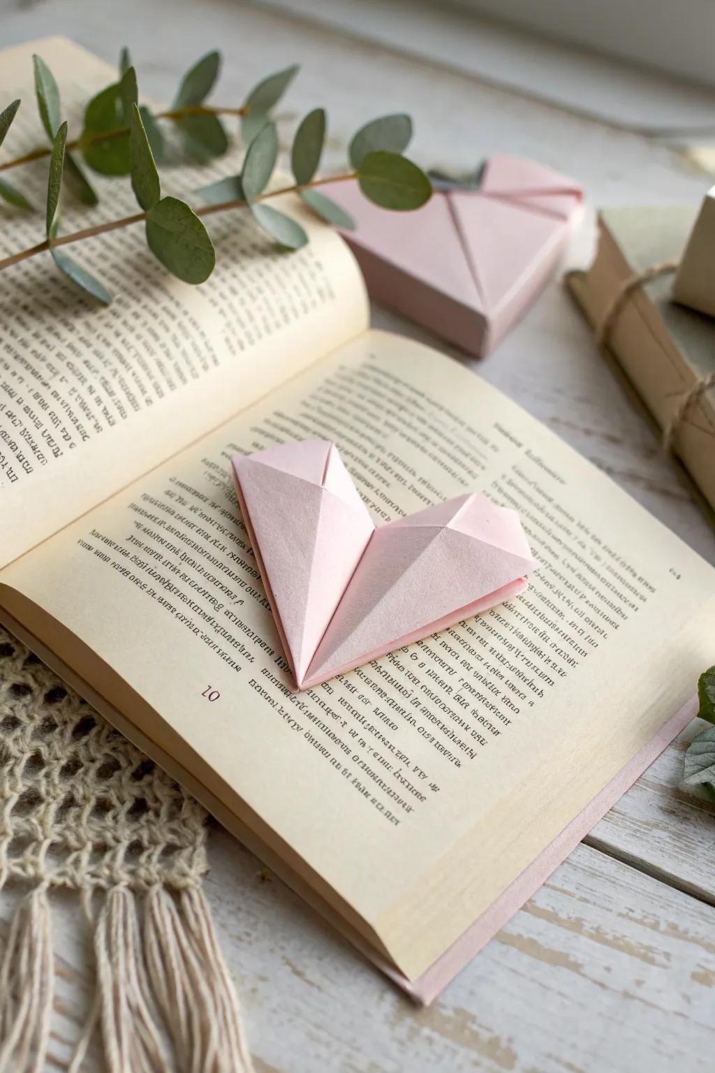 Fold a little love into your reading with a charming origami heart bookmark.