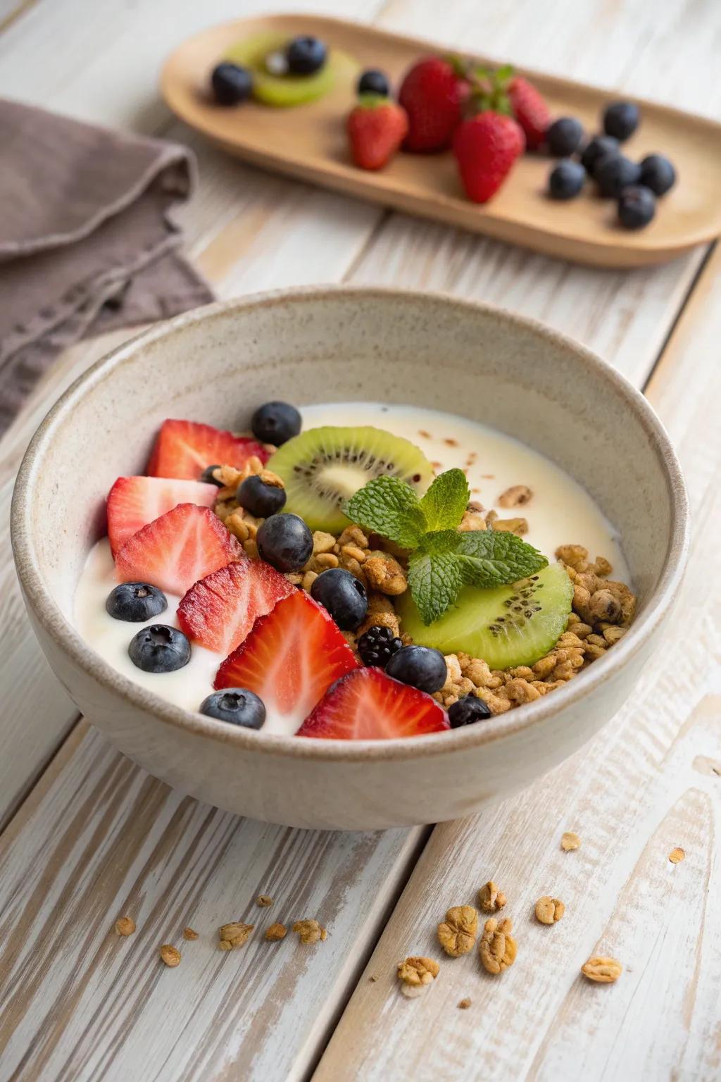 Start your day with a touch of elegance: a themed breakfast bowl that delights both the eyes and the palate. #ScandinavianSimplicity #BohoBreakfast