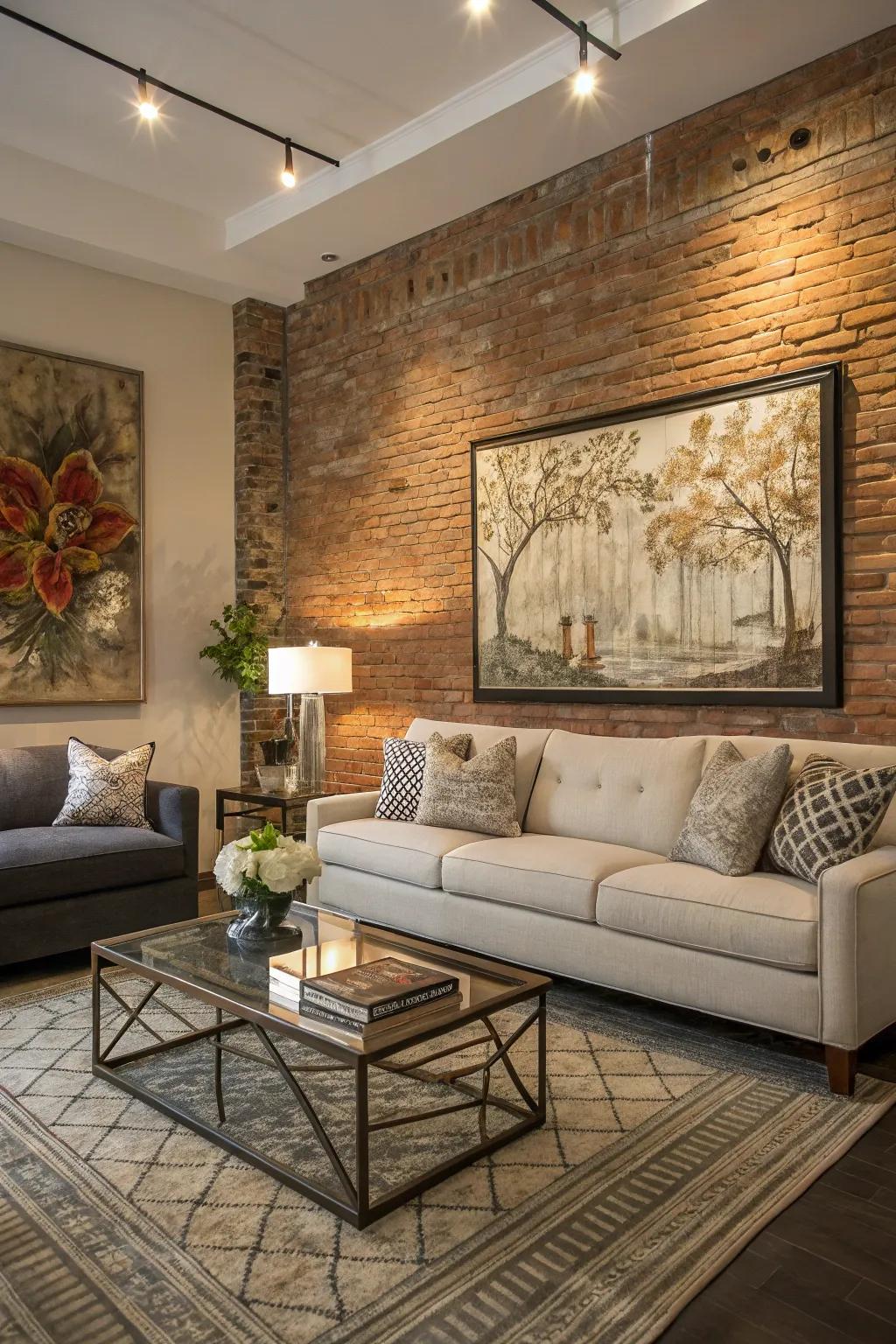 Art meets texture on this brick accent wall.