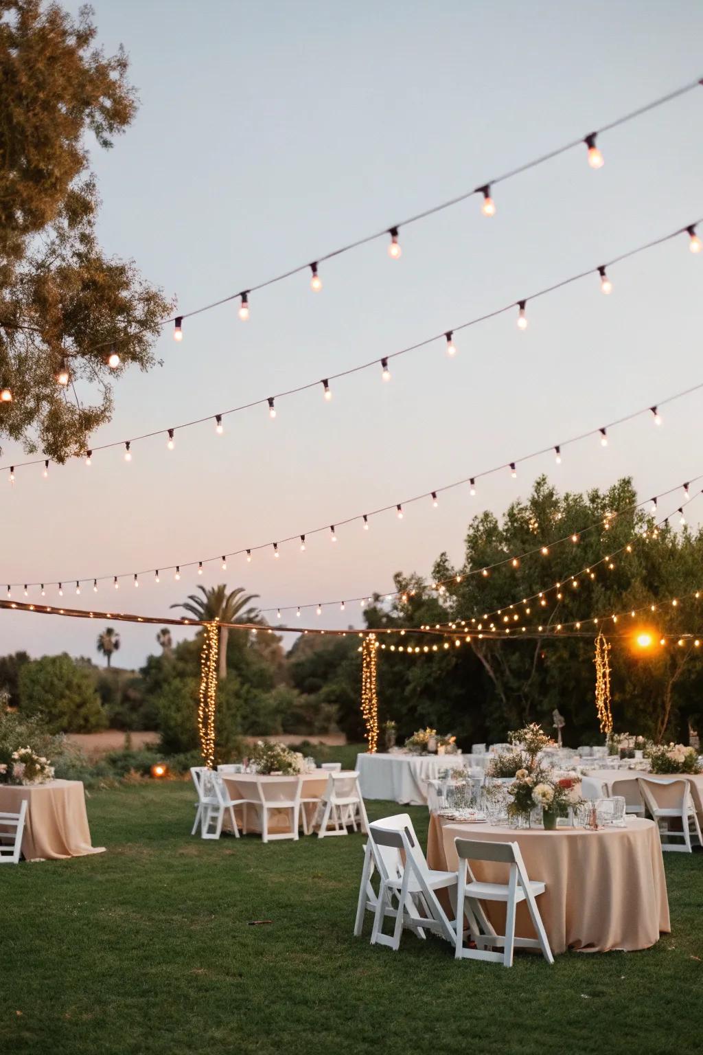 String lights offer a warm, inviting glow perfect for any wedding.