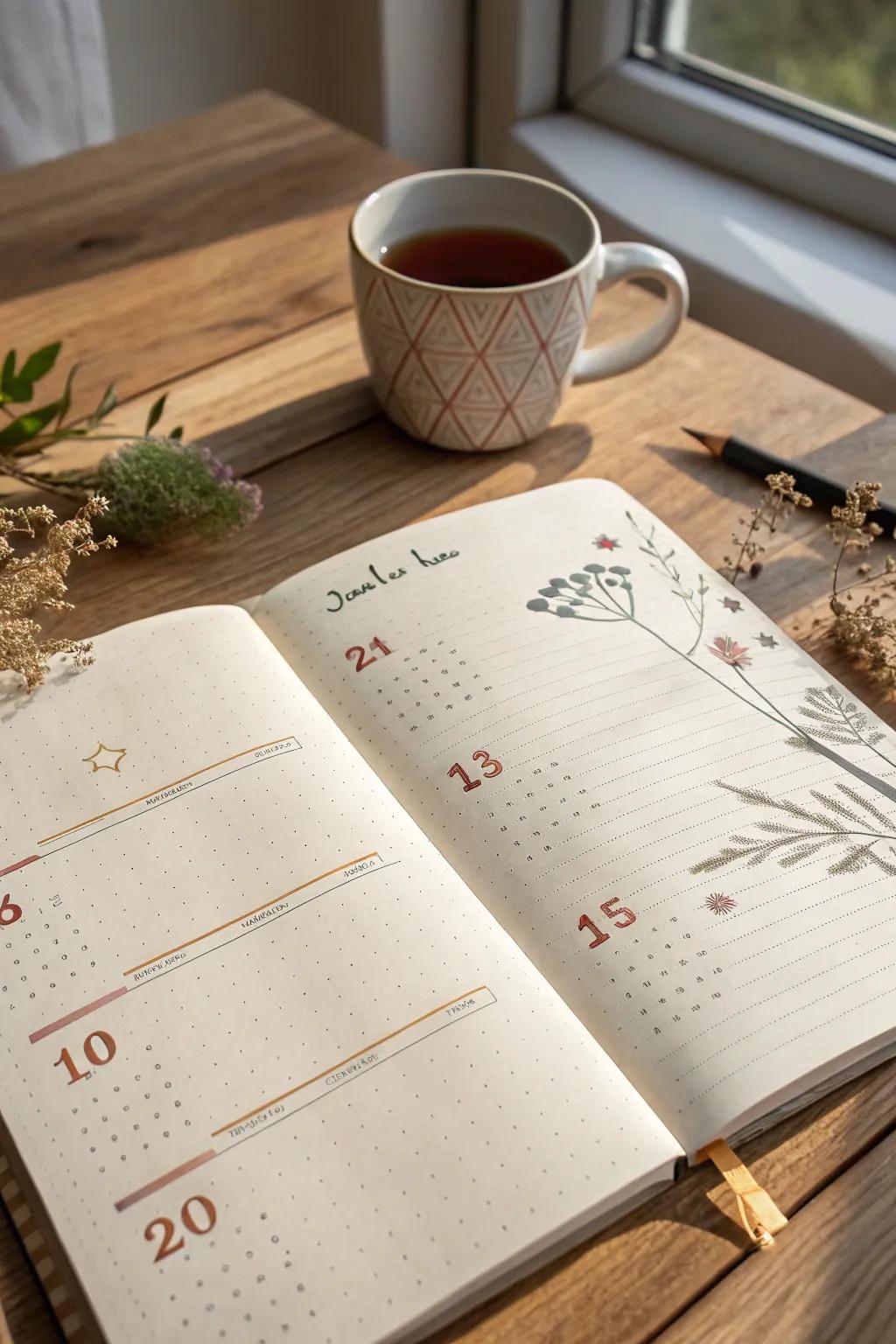 Elegance in Simplicity: Discover minimalist countdown ideas for your bullet journal that blend Scandinavian minimalism with boho charm.