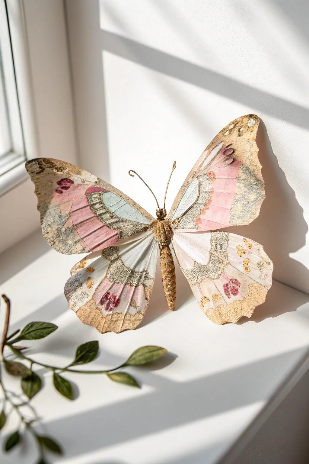 Crafted Beauty: A Butterfly Collage of Textures and Dreams
