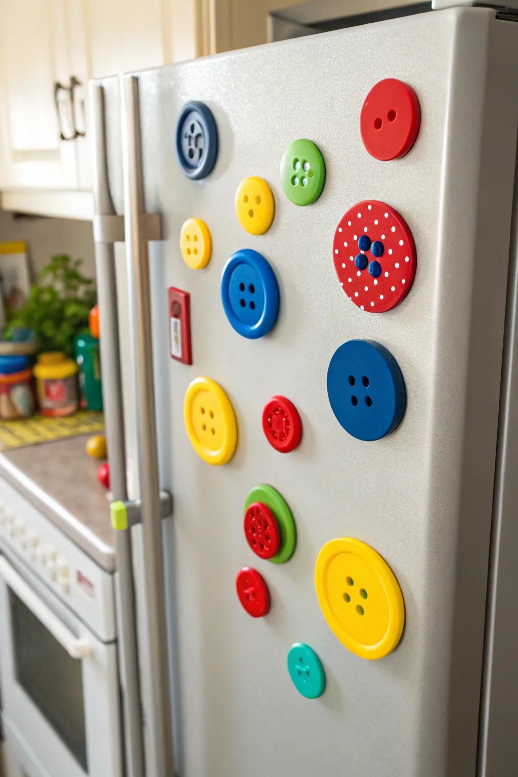 Add a pop of color to your kitchen with playful button magnets.