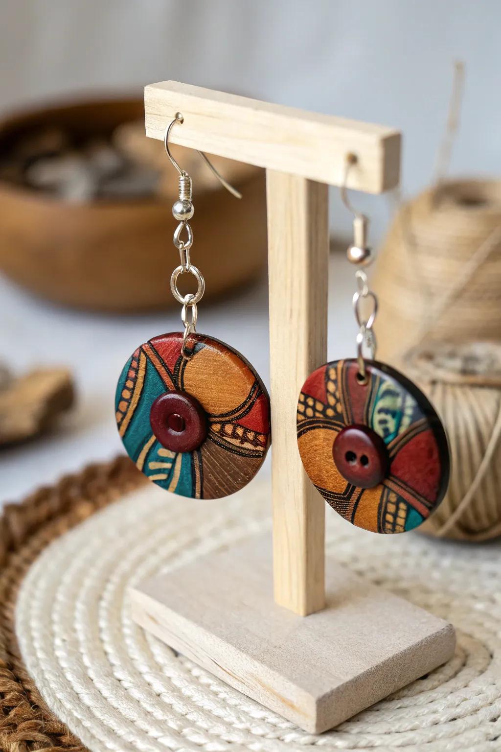 Transform buttons into bold statement earrings that capture elegance and individuality.