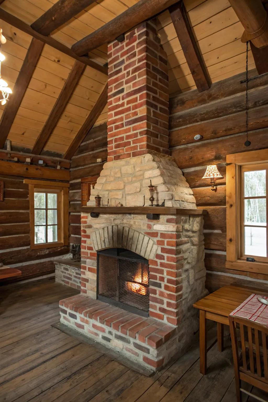 A classic brick fireplace with timeless charm.