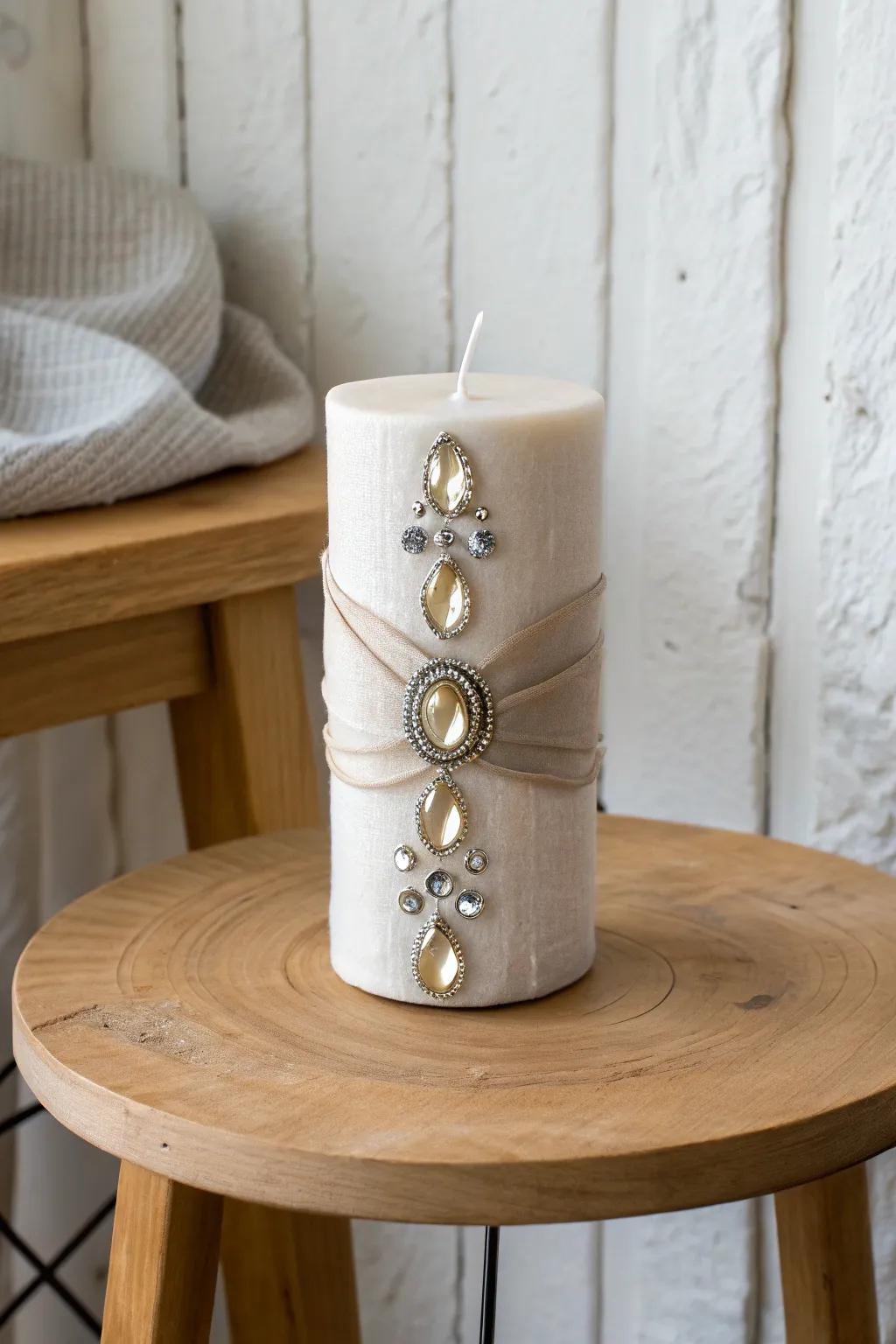 Elevate your candle decor with stunning cabochon wraps for a cozy yet chic touch.