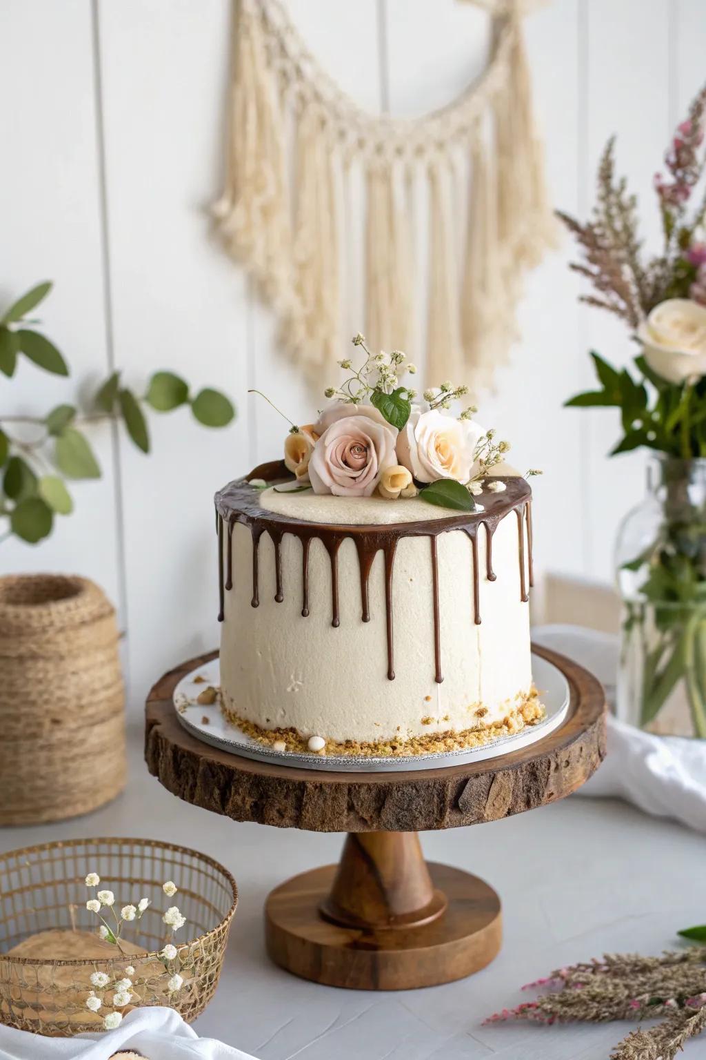 Celebrate Mom's special day with a luscious and elegant drip cake that captures the essence of minimalist beauty.