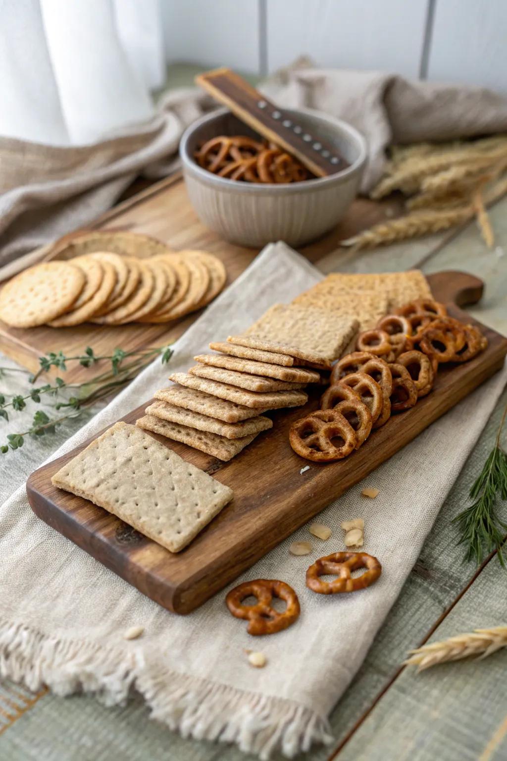 Elevate your outdoor dining experience with a cracker selection that combines rustic charm and minimalist beauty.