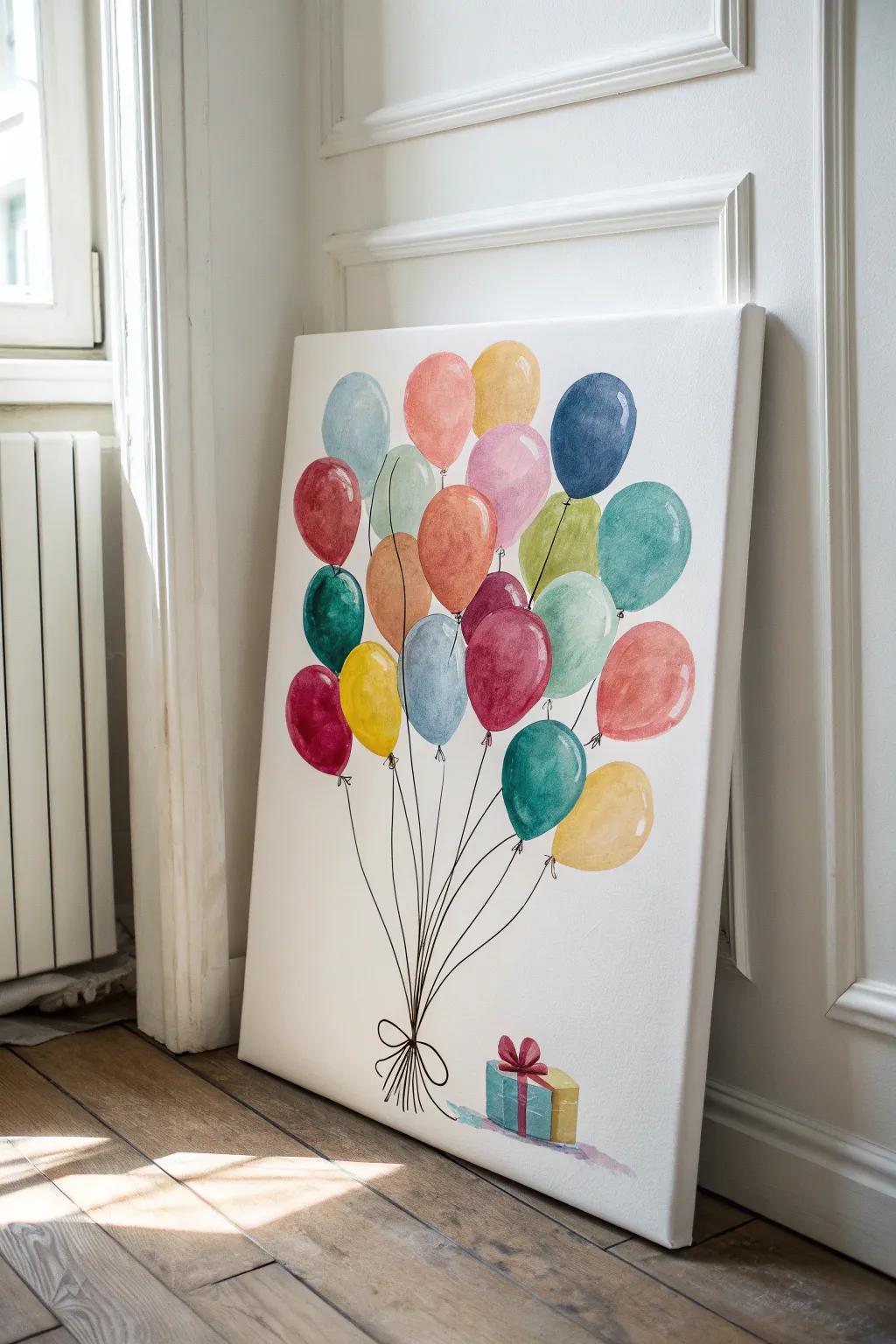 Celebrate with a splash of color: A balloon bouquet canvas that brings joy to any space!