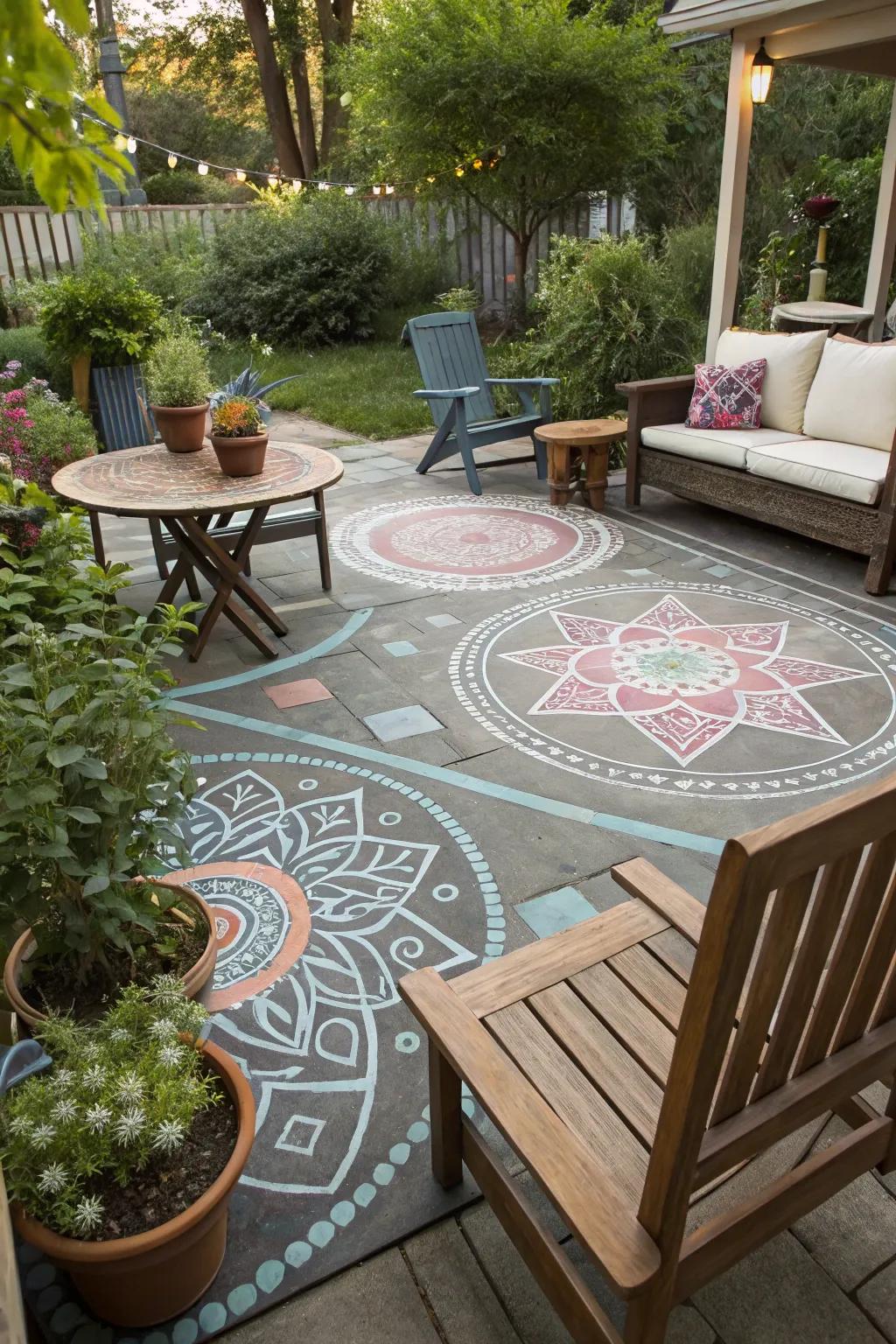 DIY chalk stencils allow for artistic expression on patios.