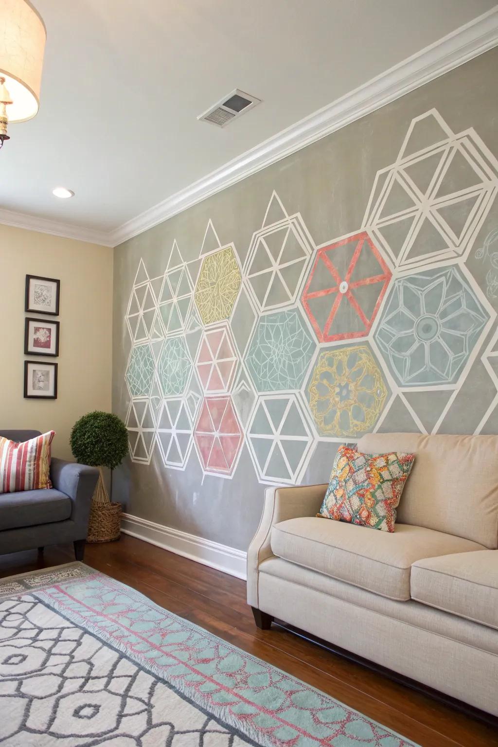 Modernize your space with sleek geometric chalk patterns.